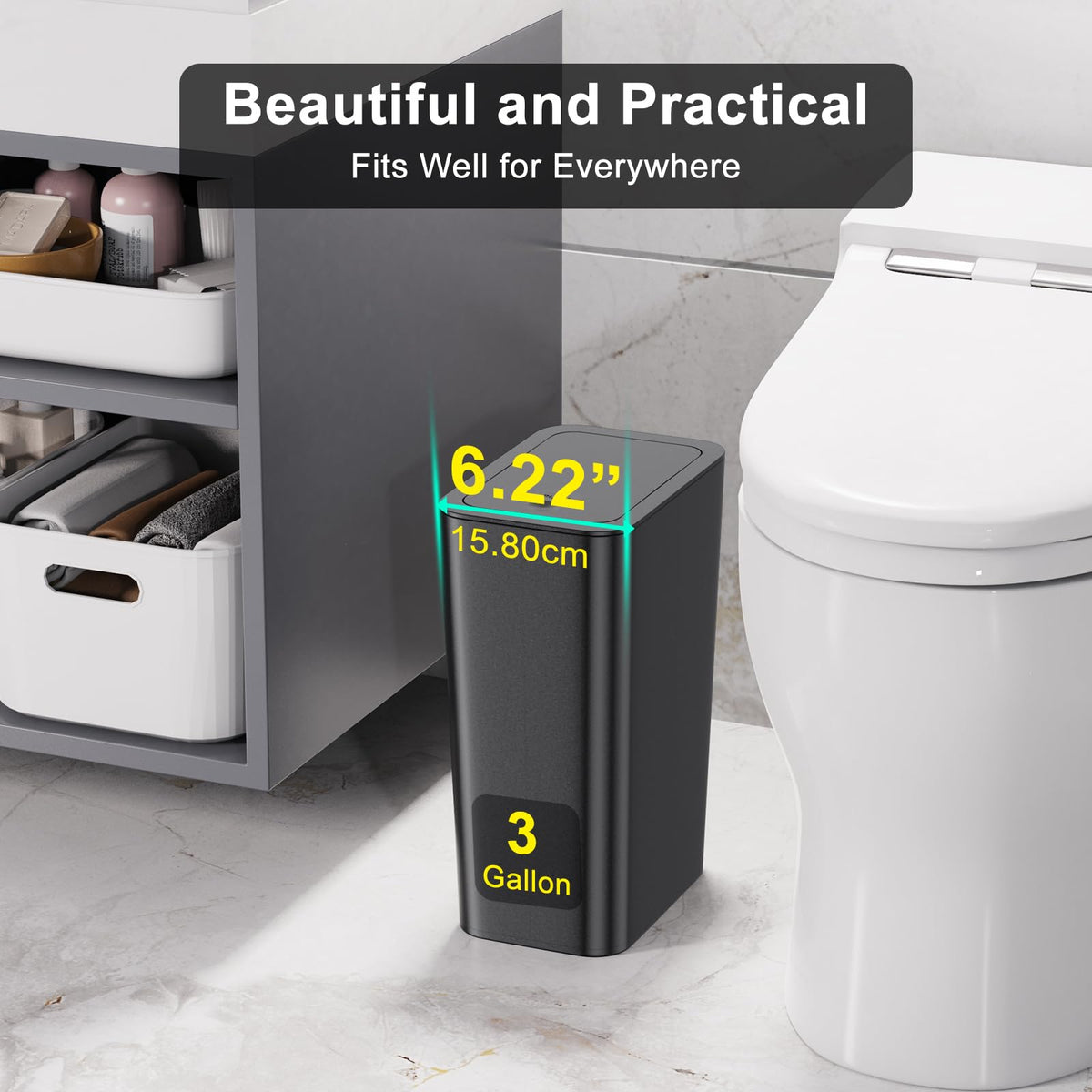 N. NETDOT 3 Pack 10L / 2.6 Gallon Small Trash Can with Lid, Bathroom Garbage Can with Pop-Up Lid, Waste Basket for Bathroom, Kitchen, Bedroom, Powder Room, Craft Room, Office, College (Off White)