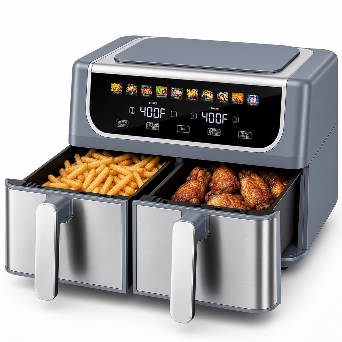 OLIXIS Dual Air Fryers with 2 Baskets 9.5 Quarts Large Airfryer 10-in-1