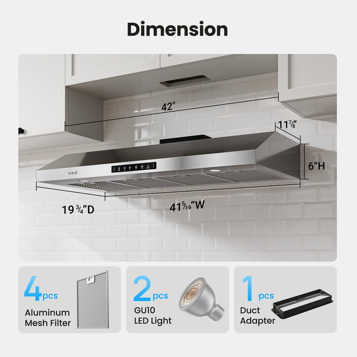 VIKIO HOME 36 Inch Under Cabinet Range Hood 900 CFM, Dual Motor Powerful Kitchen Vent Hood, Gesture & Touch Control, Ultra Quiet DC Motor, Dishwasher-Safe Filters, LED Lights, Stainless Steel