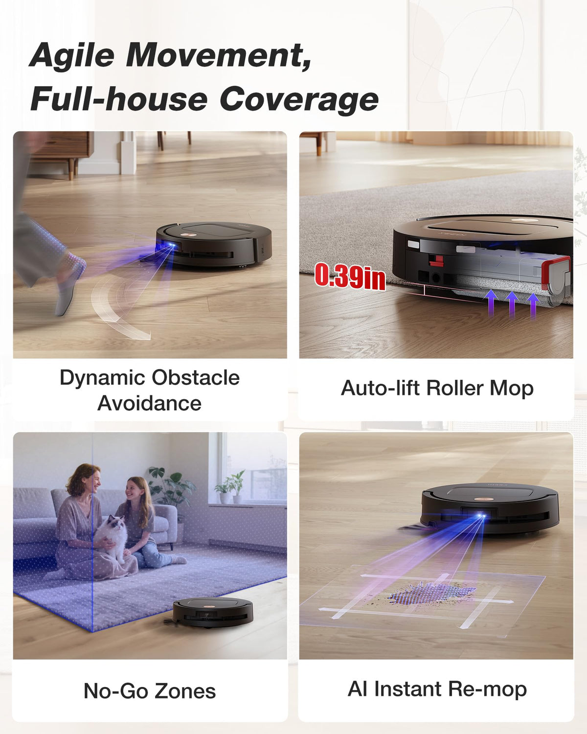 Yeedi by ECOVACS M14 Plus Robot Vacuum and Mop, OZMO Roller Mopping, White