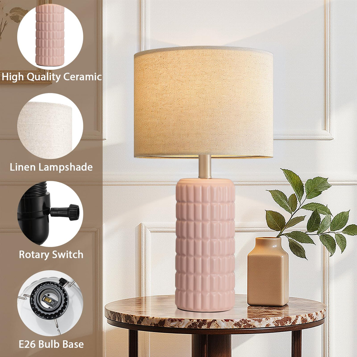 Seealle 23" Modern Ceramic Table Lamps Set of 2, Lamps for Bedroom, White