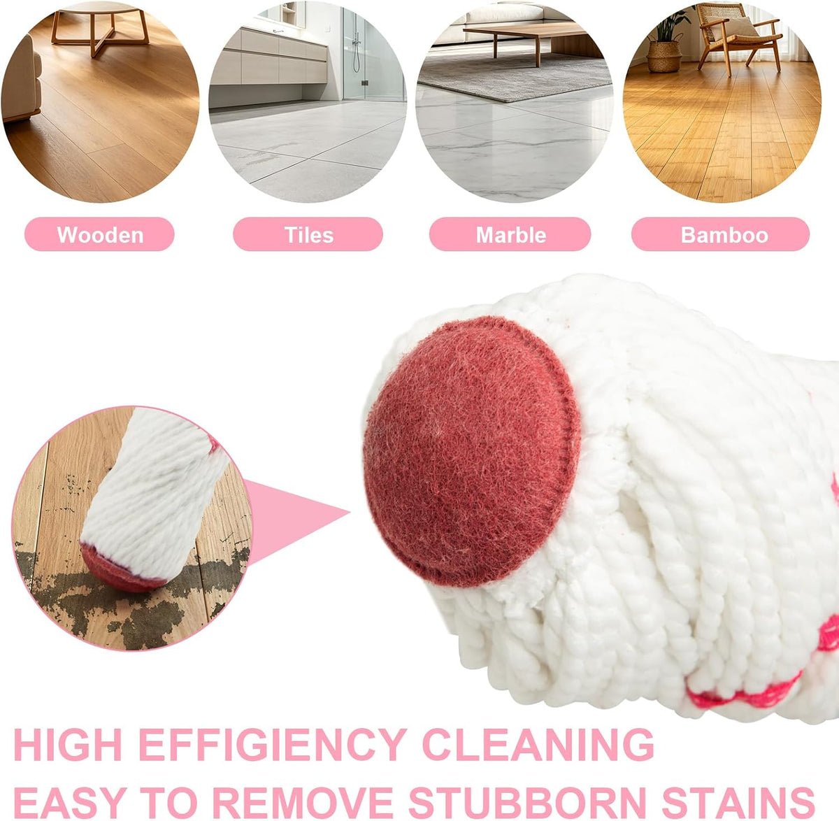 Self-Wringing Twist Mop for Floor Cleaning, 57” Long Handle Heavy Duty Microfiber Mop for Wet Mopping on Tile, Hardwood, Kitchen, Bathroom, Patio, Garage, Commercial Household Clean (Pink)