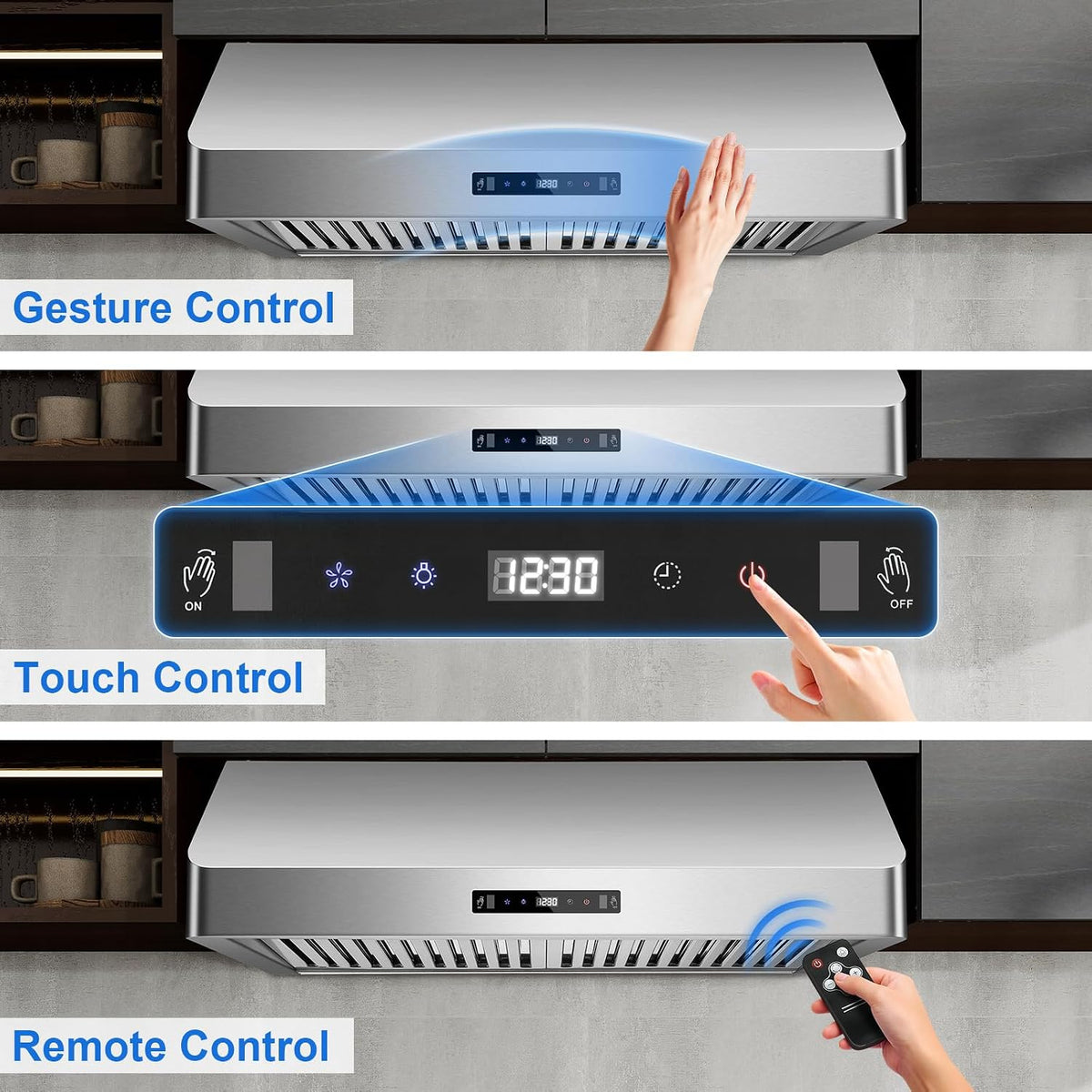 Under Cabinet Range Hood 30 inch, 900 CFM, Remote Control, Time Setting
