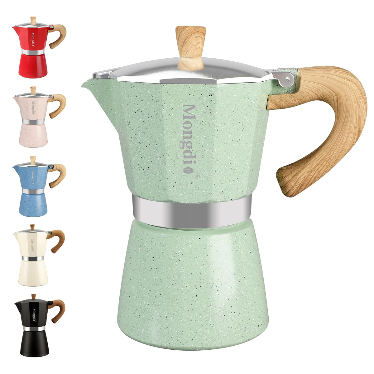 Mongdio Stovetop Espresso Maker Moka Pot, Cuban Coffee Maker Stove Top Coffee Maker Moka Italian Espresso Greca Coffee Maker Brewer Percolator, 6 Espresso Cups, 10 oz - Black