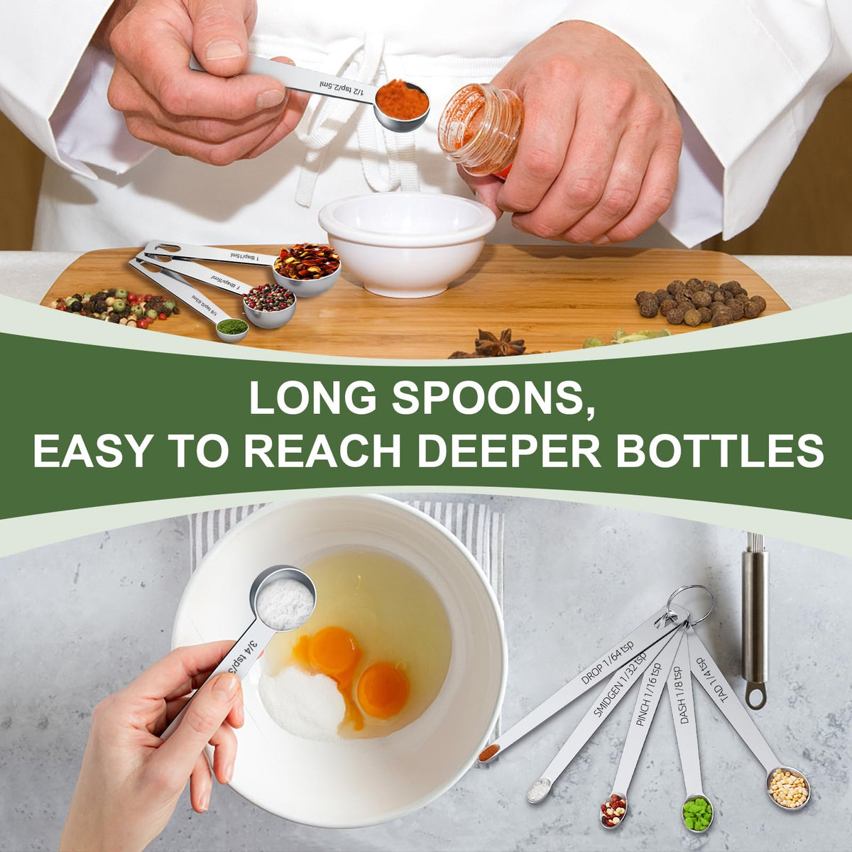 EWFEN Measuring Cups and Spoons Set, 7 Stainless Steel Nesting Measuring Cups & 7 Spoons, 5 Mini Measuring Spoons &1 Leveler, Kitchen Gadgets for Cooking & Baking, Square
