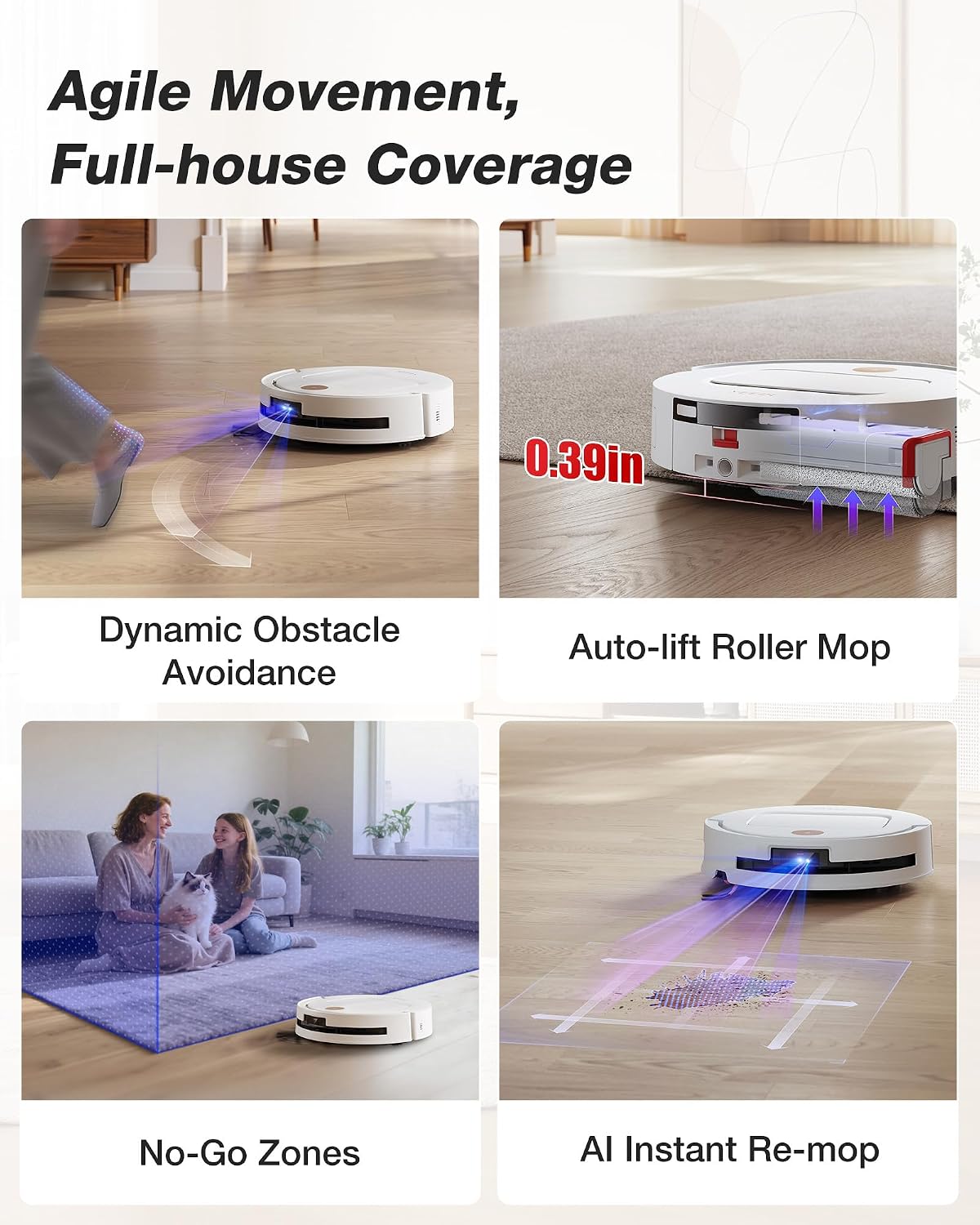 Yeedi by ECOVACS M14 Plus Robot Vacuum and Mop, OZMO Roller Mopping, White