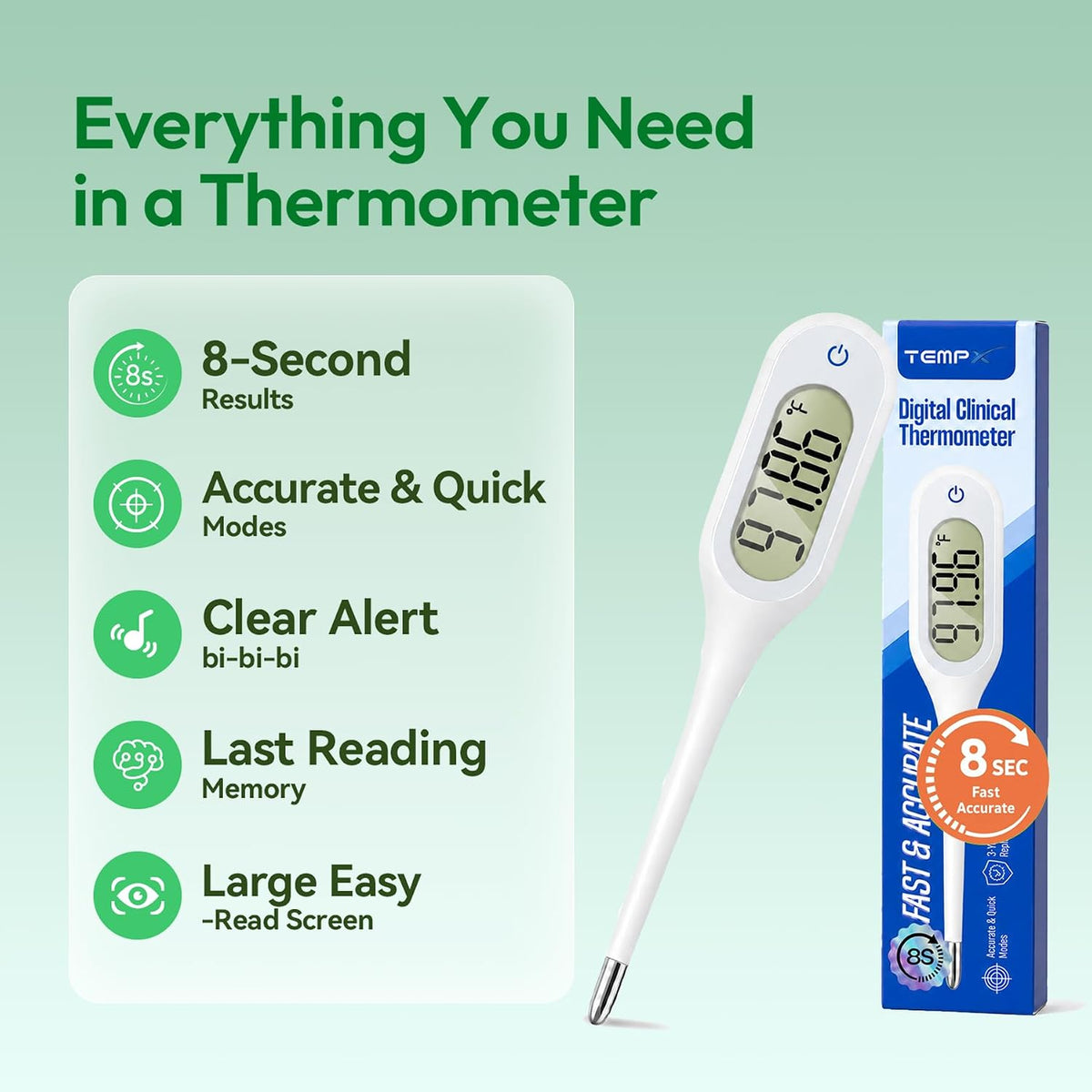 8 Seconds Basal Thermometer for Adult & Kids, Accurate & Safe Thermometer