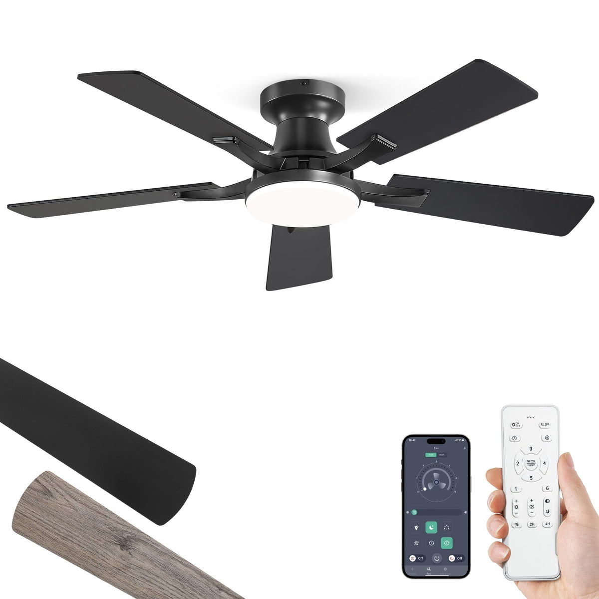 ZMISHIBO 52 Inch Ceiling Fans with Lights, Remote&App Control, Flush Mount