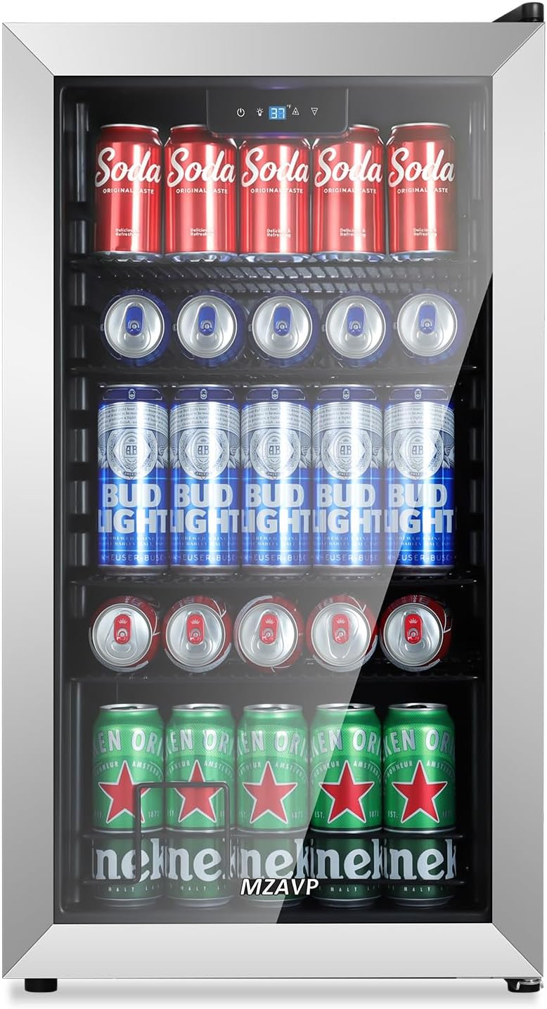 Beverage Refrigerator Cooler, 120 Can Mini Beverage Fridge with Reversible Glass Door for Soda Beer, 3 Cu.Ft Drink Fridge with Digital Temperature Control & Adjustable Shelves - Silver