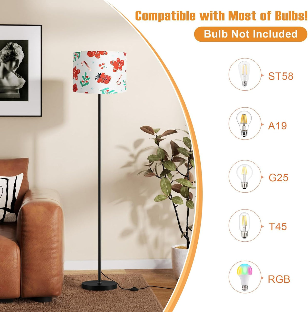 Modern Floor Lamp Simple Design with White Shade & Foot Pedal Switch
