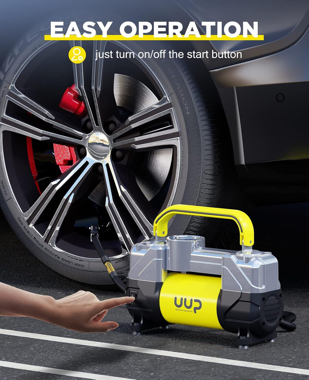 Portable 12V Air Compressor, 150 PSI Tire Inflator with Dual Cylinders