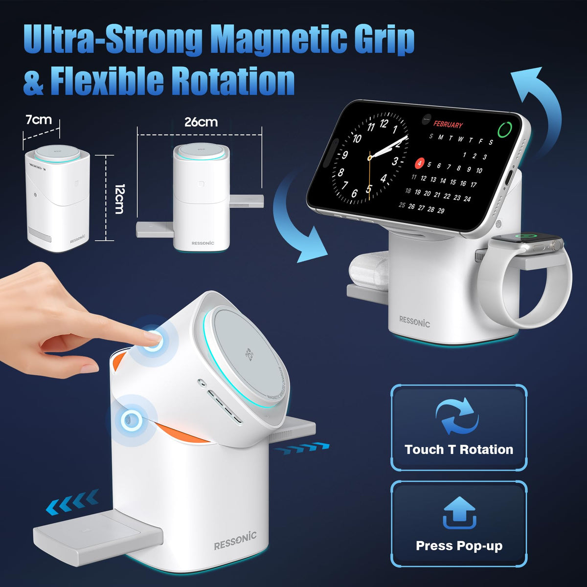 25W 3 in 1 Wireless Charging Station for Apple&Samsung, Desk Night Stand