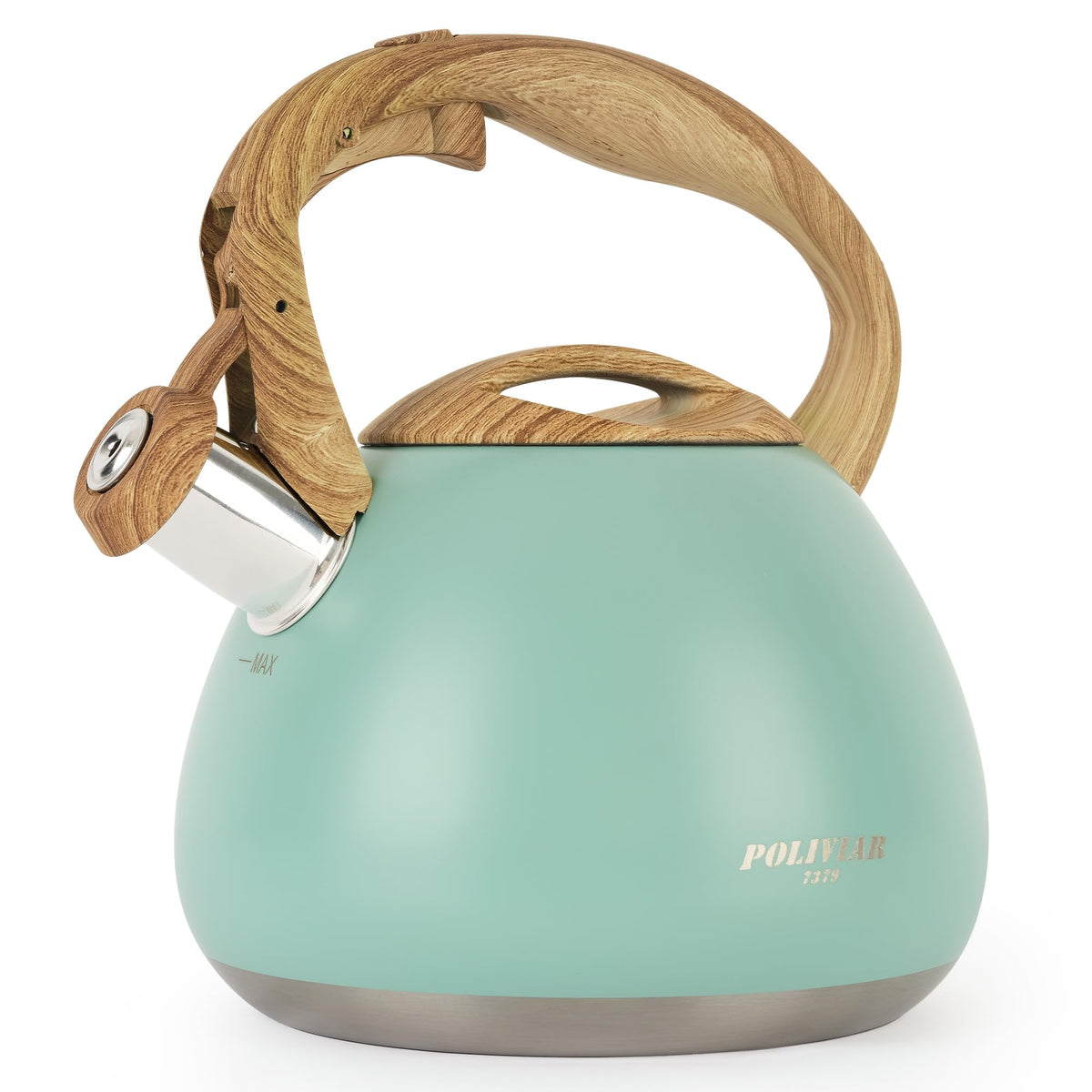 POLIVIAR Tea Kettle, 2.7 Quart Natural Stone Finish with Wood Pattern Handle Loud Whistle Food Grade Stainless Steel Teapot, Anti-Hot Handle and Anti-Rust, Suitable for All Heat Sources (JX2018-GR20)