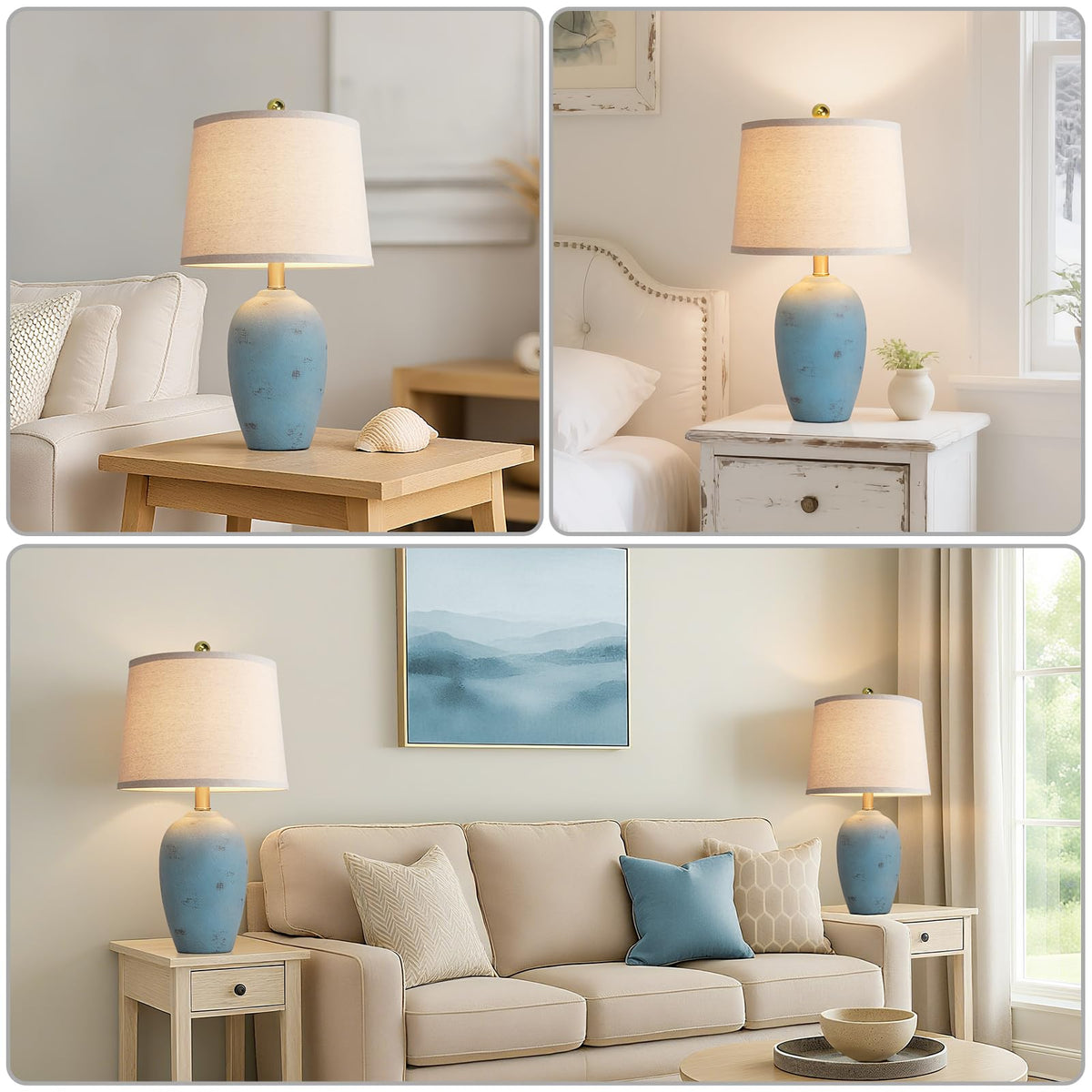 AIEAMPDO 21'' Set of 2 Farmhouse Ceramic Small Table Lamps for Living Room Bedroom, Nightstand Rustic Brown Desk Lamp for Bedside End Table Entryway, 2 LED Bulbs Included