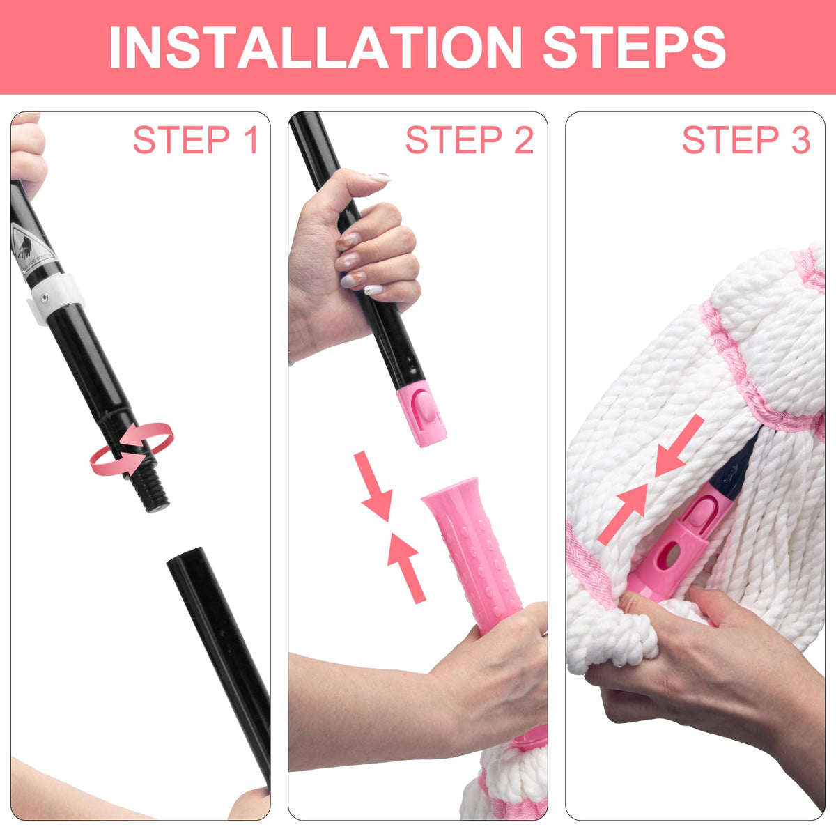 Self-Wringing Twist Mops for Floor Cleaning, Microfiber Floor mop with 57 " Long Handle, Easy Wringing Mop for Hardwood Commercial Household Clean