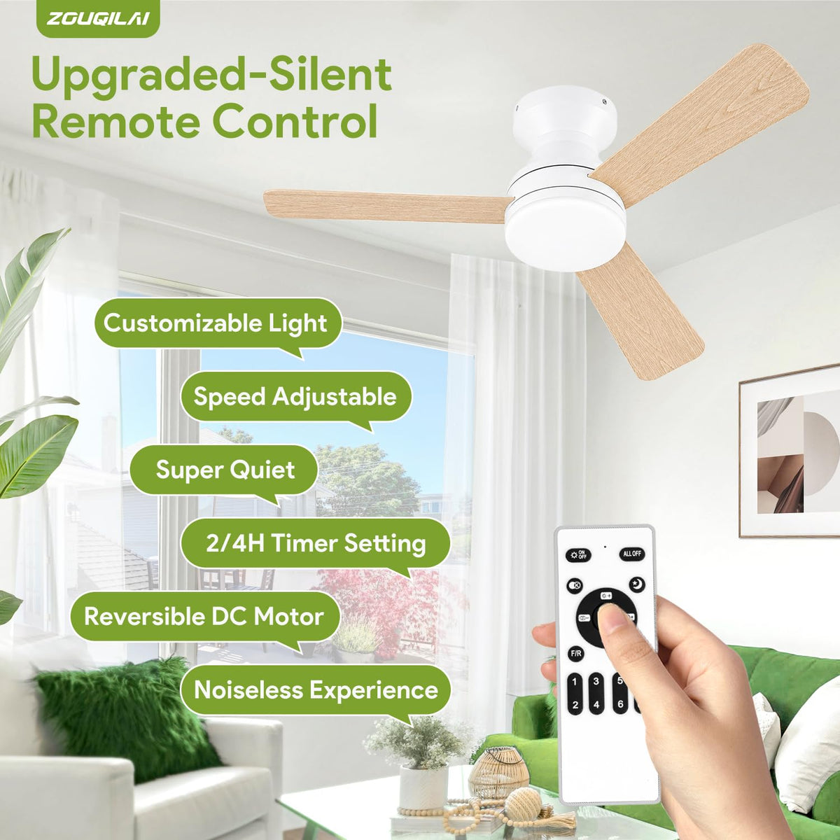 42'' Black Low Profile Ceiling Fans with Lights and Remote Control