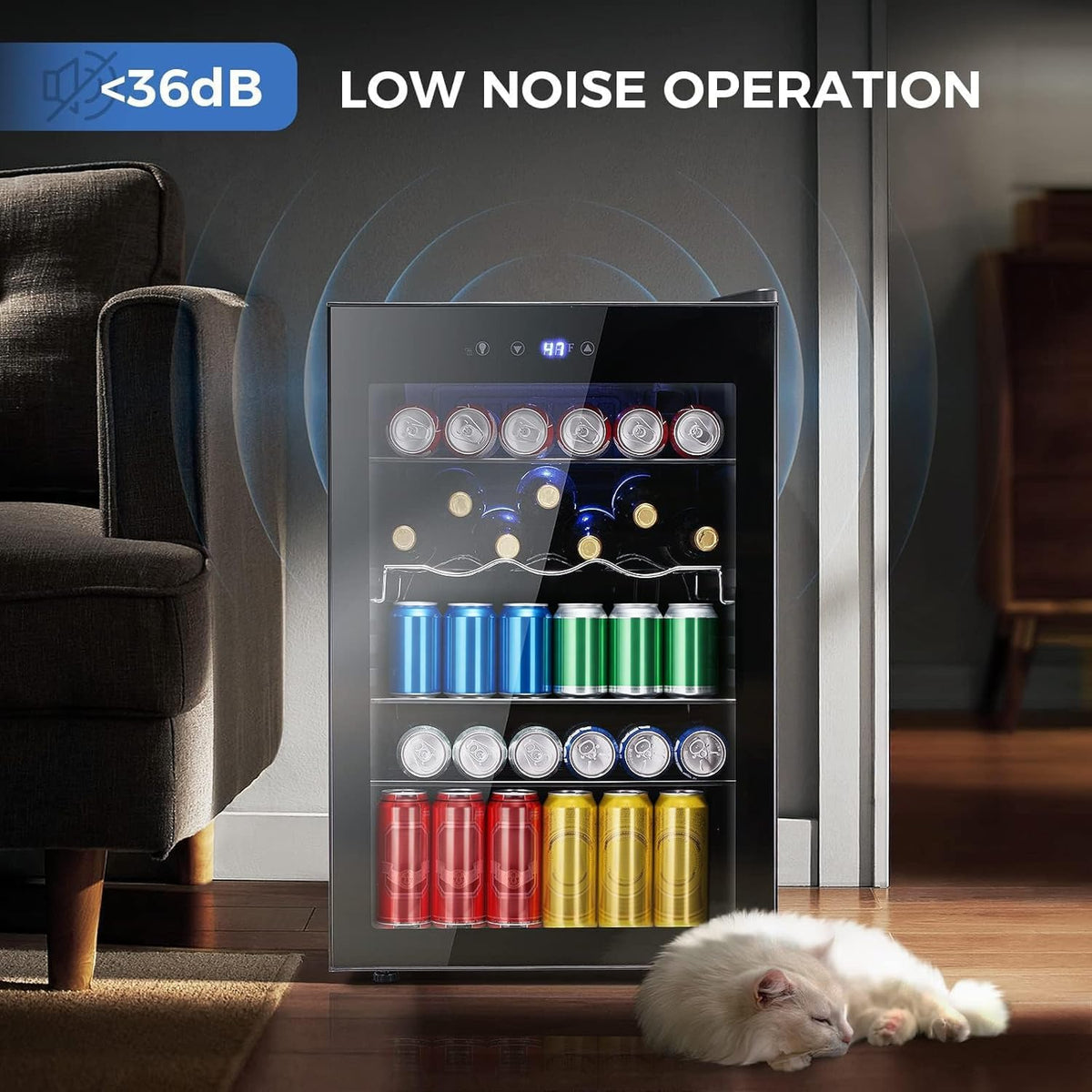 Kismile 4.5 Cu.ft Beverage Refrigerator and Cooler,145 Can Mini Fridge Glass Door with Digital Temperature Display for Soda,Beer or Wine,small Drink Dispenser Cooler for Home,Office or Bar (Black)