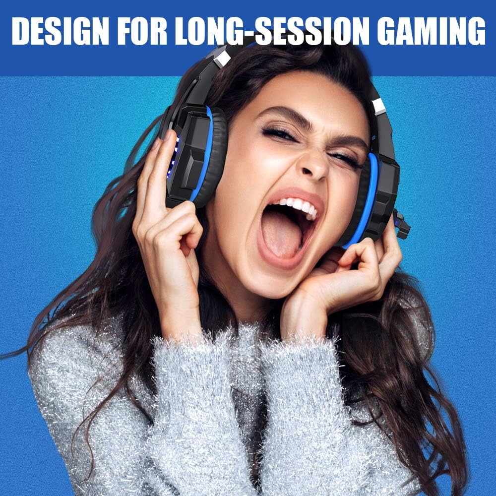 BENGOO G9000 Stereo Gaming Headset for PS4 PC Xbox One PS5 Controller, Noise Cancelling Over Ear Headphones with Mic, LED Light, 7.1 Surround Sound, Soft Memory Earmuffs for Nintendo Xbox Series X|S