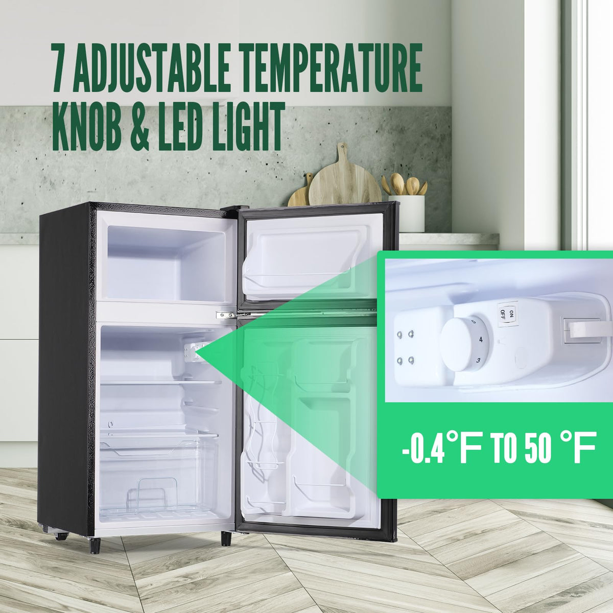 Mini Fridge with Freezer, 3.5 cubic feet 2- Doors Small Refrigerator Features 7 Gear Mechanical Control, Side Bottle Rack, Ideal for Dorm, Kitchen, Apartment, Office, Silver