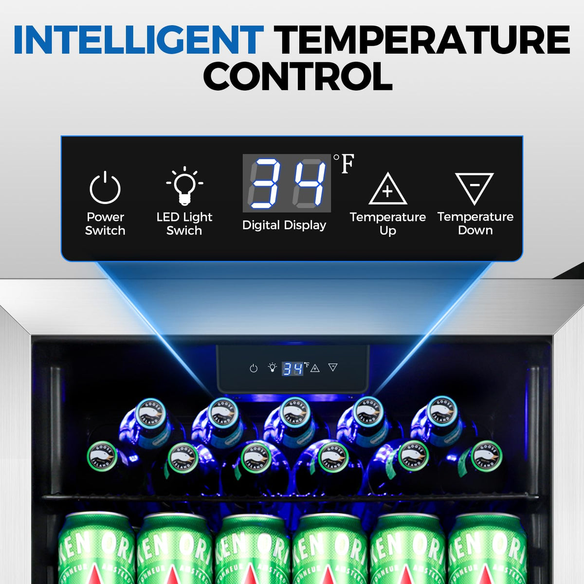 Beverage Refrigerator Cooler, 120 Can Mini Beverage Fridge with Reversible Glass Door for Soda Beer, 3 Cu.Ft Drink Fridge with Digital Temperature Control & Adjustable Shelves - Silver