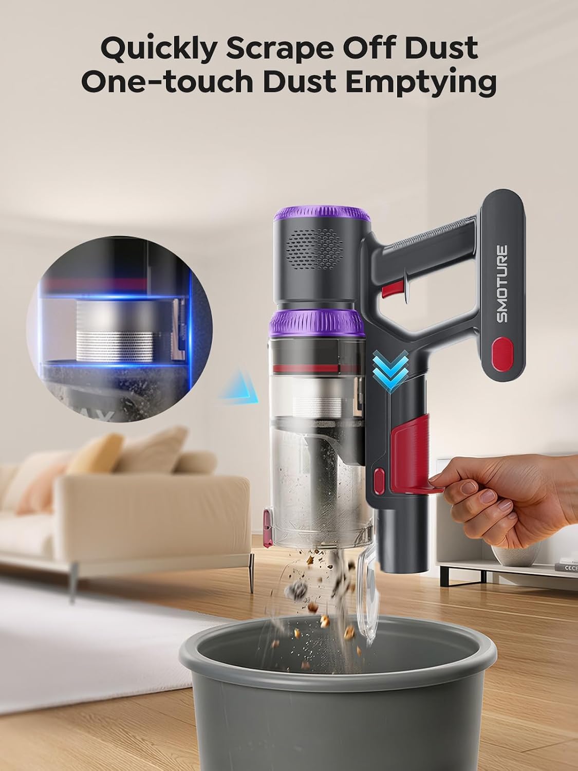 SMOTURE Cordless Vacuum Cleaner, Upgraded 650W 55KPA 70Mins Vacuum Cleaner for Home, Pet Brush&3.3Ft Hose, Self-Stand, Auto Mode,Touchscreen, Anti-tangle Vacuum, Stick Vacuum for Pet Hair/Carpet/Floor