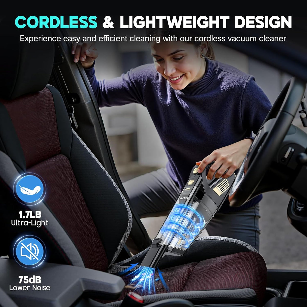 CKIKH Handheld Vacuum Cordless, 15000PA Hand Held Car Vacuum Cleaner