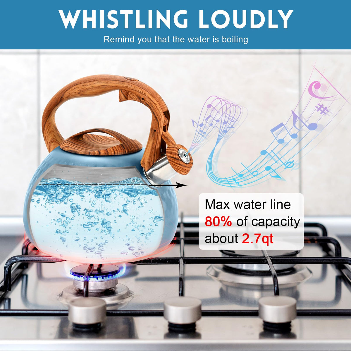 GGC Whistling Tea Kettle for Stove Top, 3.2QT/3L Stainless Steel Tea Kettle