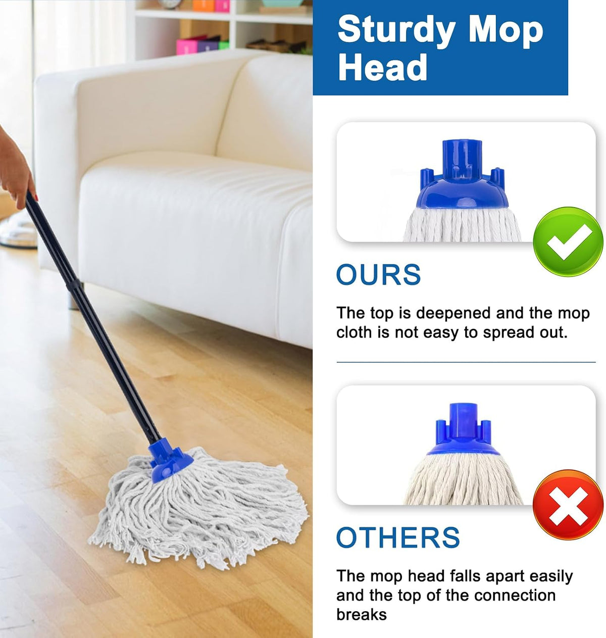 KeFanta Mop for Floor Cleaning,2 Pcs Cotton String Wet Replacement Head