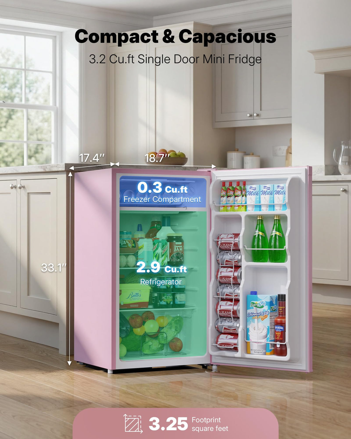 Upstreman 3.2 Cu.Ft Mini Fridge with Freezer, Black-BR321