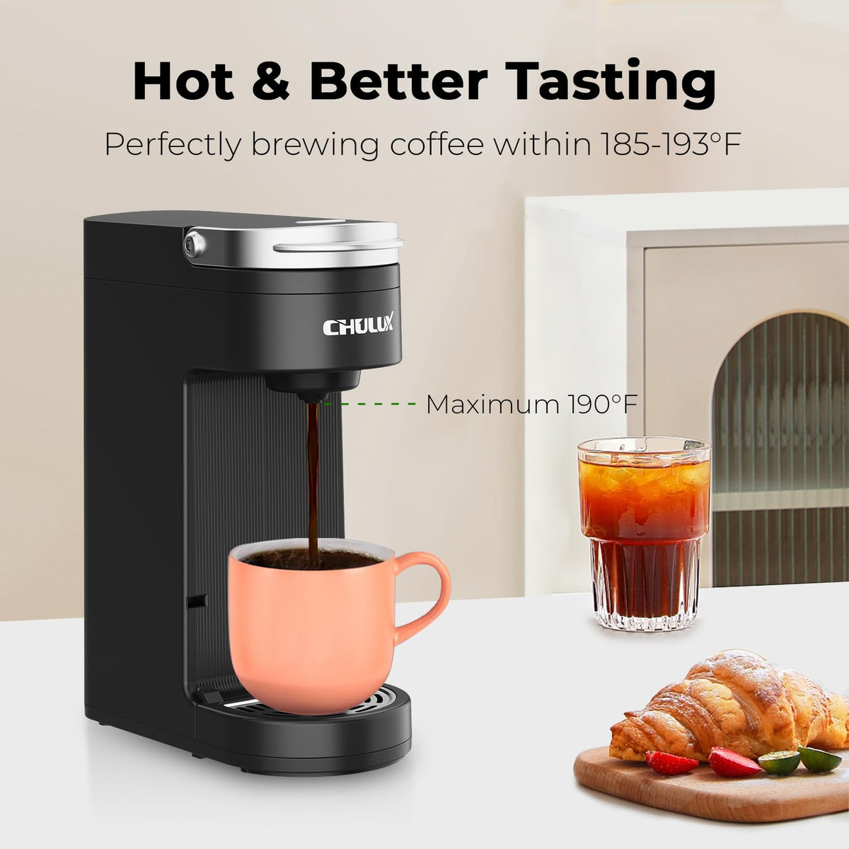 CHULUX Slim Single Serve Coffee Maker for K Cup, One Cup Design, Matte Navy