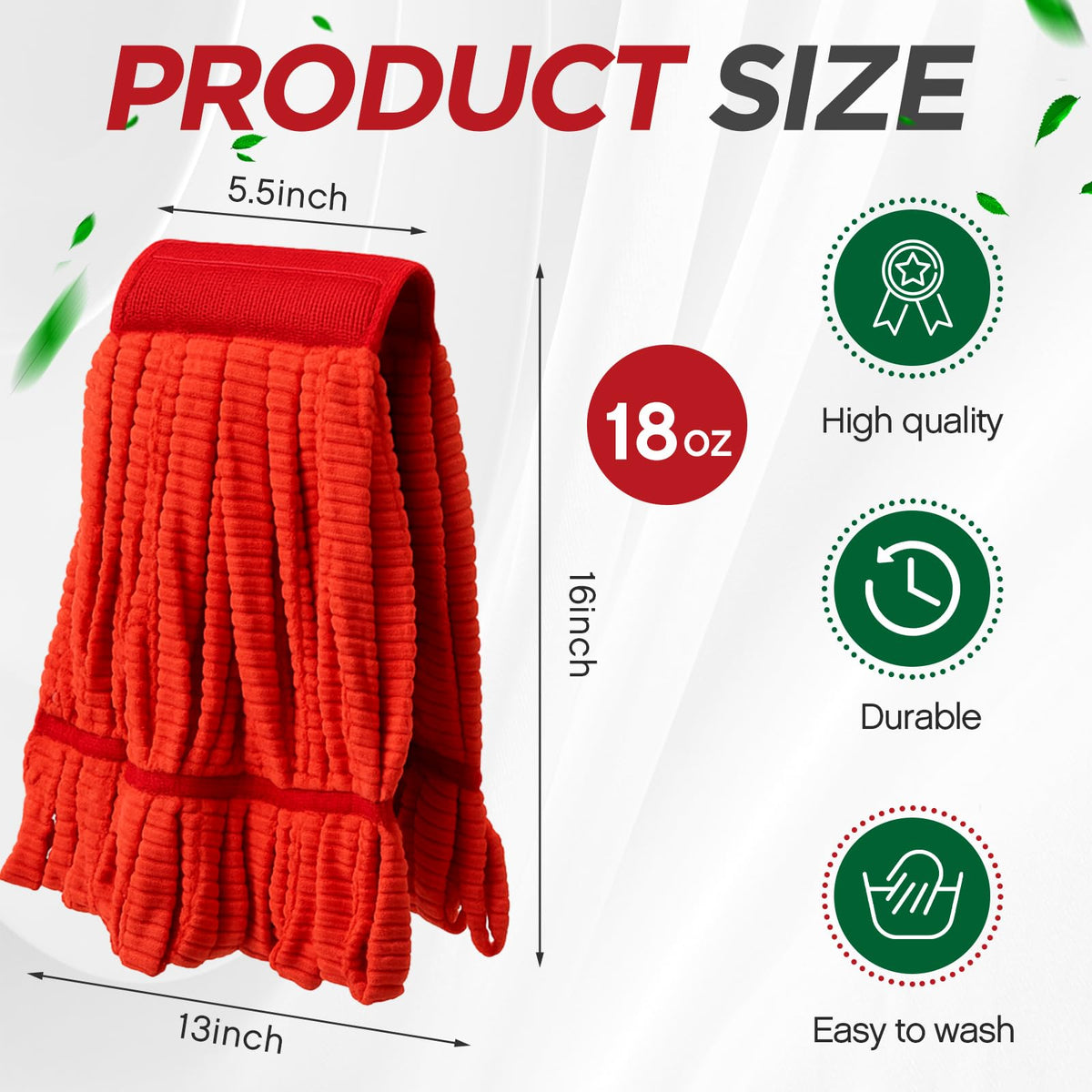 Hushee 12 Pcs Large Microfiber Tube Mop Heads 18 Oz Looped End,Green