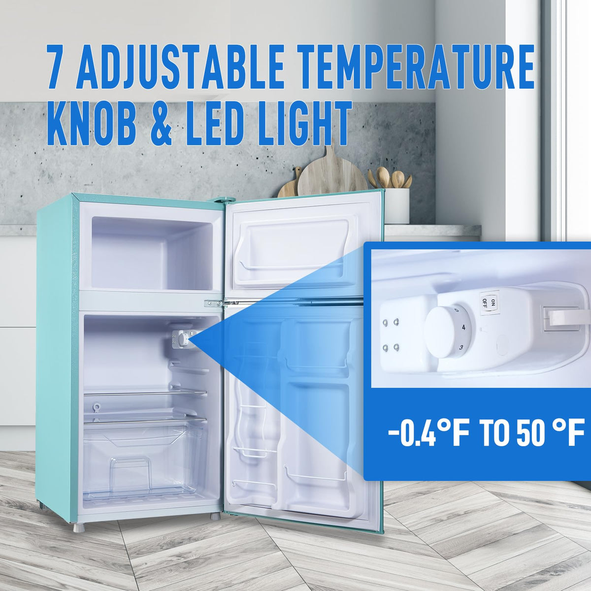 Mini Fridge with Freezer, 3.5 cubic feet 2- Doors Small Refrigerator Features 7 Gear Mechanical Control, Side Bottle Rack, Ideal for Dorm, Kitchen, Apartment, Office, Silver