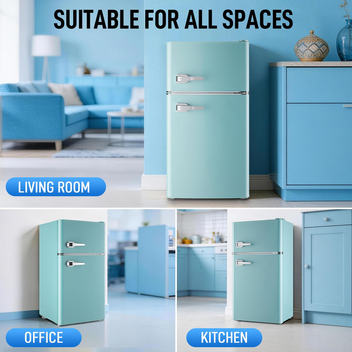 Mini Fridge with Freezer, 3.5 cubic feet 2- Doors Small Refrigerator Features 7 Gear Mechanical Control, Side Bottle Rack, Ideal for Dorm, Kitchen, Apartment, Office, Silver