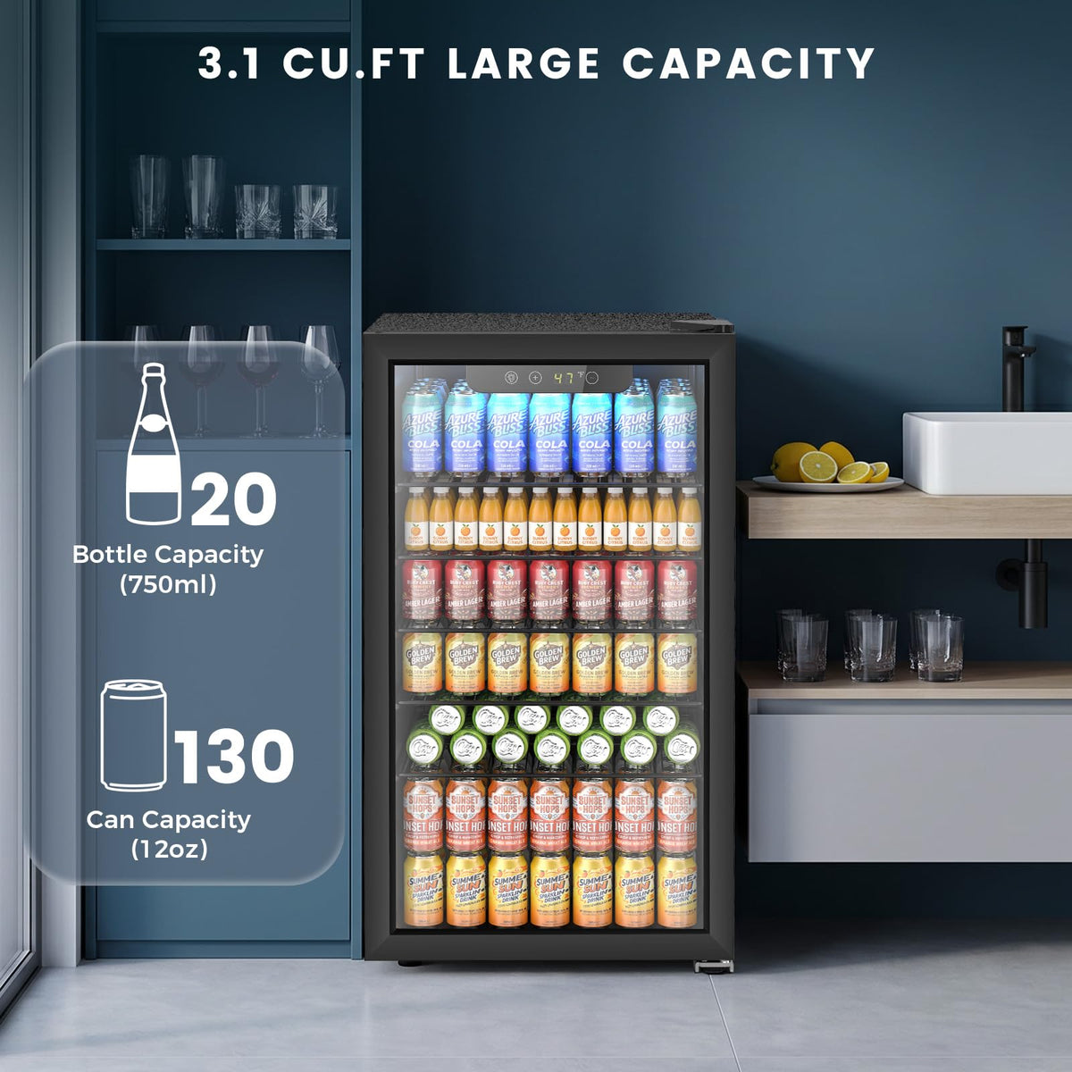 Electactic Mini Fridge 130 Can Beverage Refrigerator Cooler, 3.2 Cu.Ft Drink Fridge forSoda Wine Beer, Digital Temperature Control Cooler for Home, Dorm, Bar