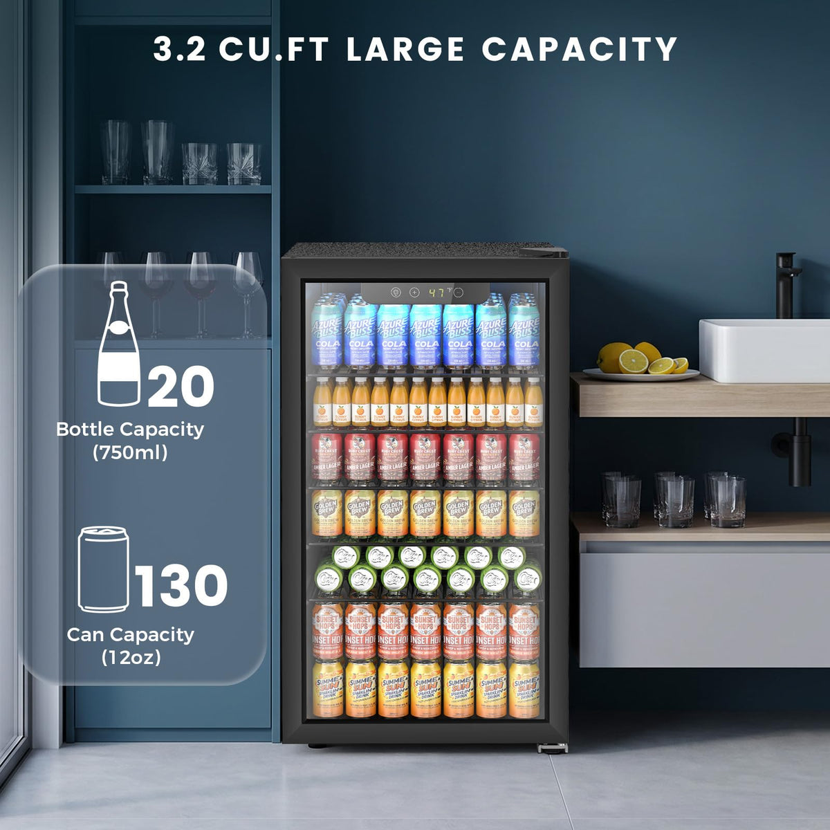 Electactic Mini Fridge 130 Can Beverage Refrigerator Cooler, 3.2 Cu.Ft Drink Fridge forSoda Wine Beer, Digital Temperature Control Cooler for Home, Dorm, Bar