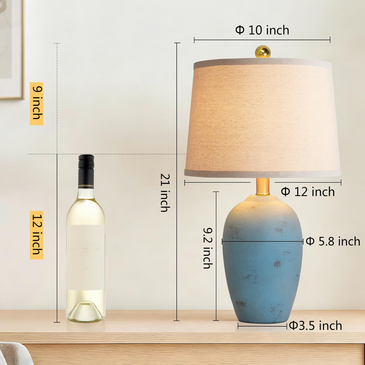 AIEAMPDO 21'' Set of 2 Farmhouse Ceramic Small Table Lamps for Living Room Bedroom, Nightstand Rustic Brown Desk Lamp for Bedside End Table Entryway, 2 LED Bulbs Included
