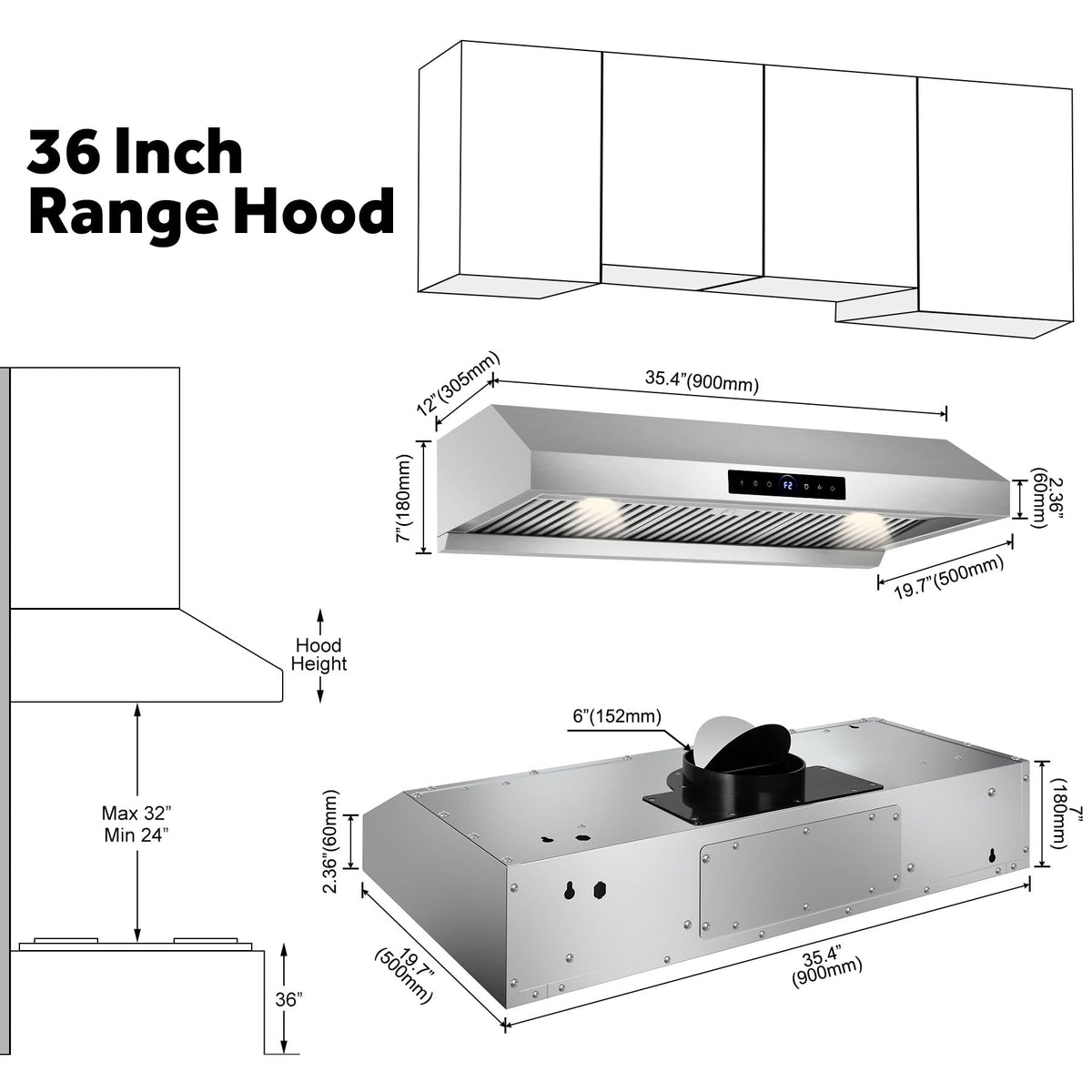 30 inch Under Cabinet Range Hood 1200 CFM Stainless Steel Vent Hoods