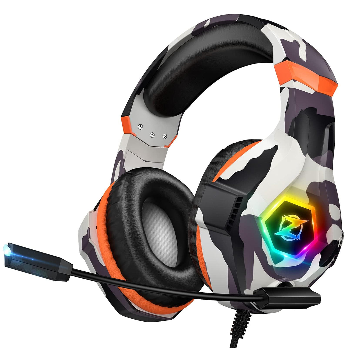 Ozeino Gaming Headset for PC, Ps4, Ps5, Xbox Headset with 7.1 Surround Sound Gaming Headphones with Noise Canceling Mic, LED Light Over Ear Headphones for Switch, Xbox Series X/S, Laptop, Mobile White