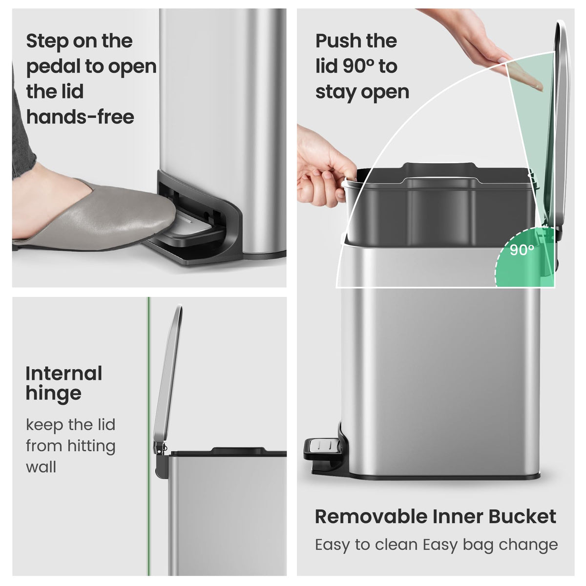 Cesun Small Bathroom Trash Can with Lid, 1.6 Gal, Soft Close, Matte Black