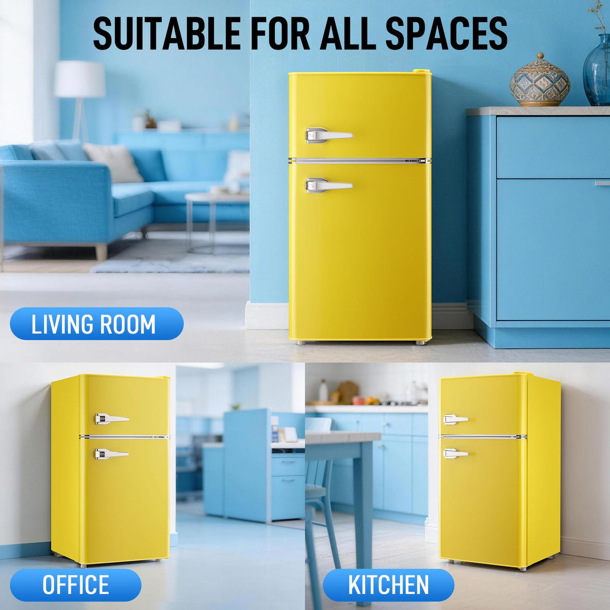 Mini Fridge with Freezer, 3.5 cubic feet 2- Doors Small Refrigerator Features 7 Gear Mechanical Control, Side Bottle Rack, Ideal for Dorm, Kitchen, Apartment, Office, Silver