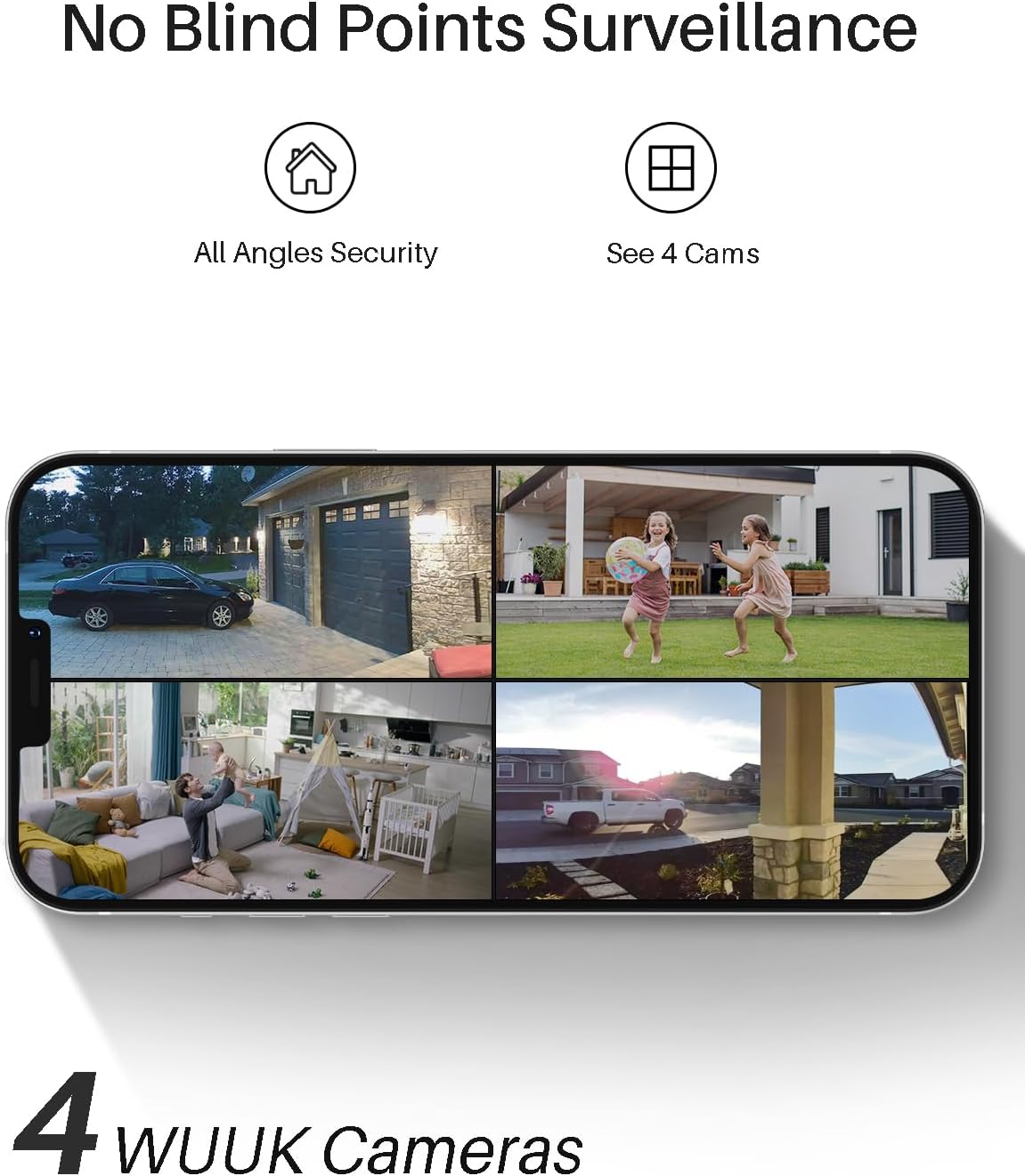 WUUK Solar Security Cameras Wireless Outdoor 2K, Home Surveillance System