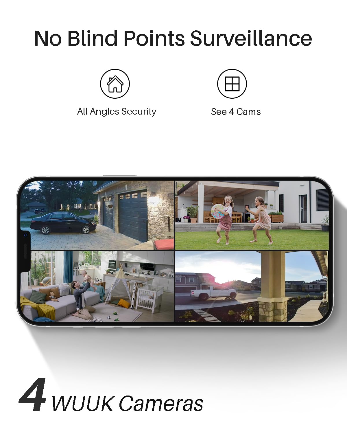 WUUK Solar Security Cameras Wireless Outdoor 2K, Home Surveillance System