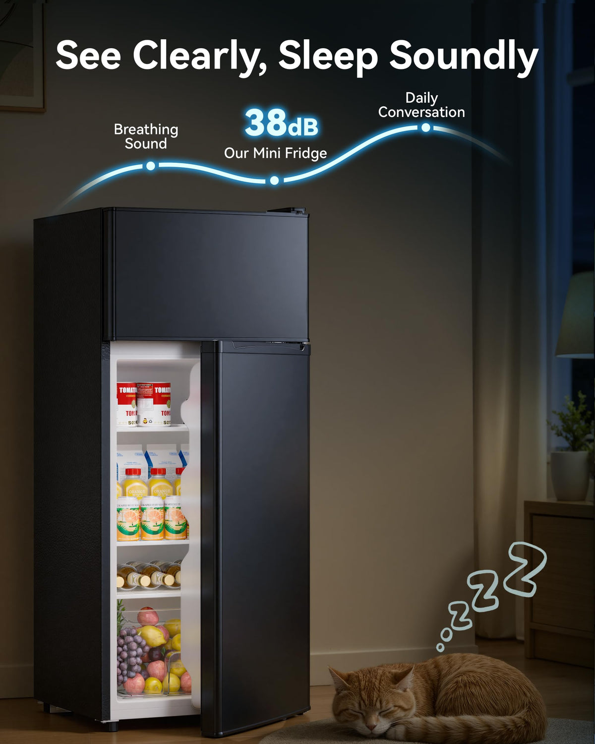 4.5cf Mini Fridge for Dorm/Office Quiet 2-Door Adjustable