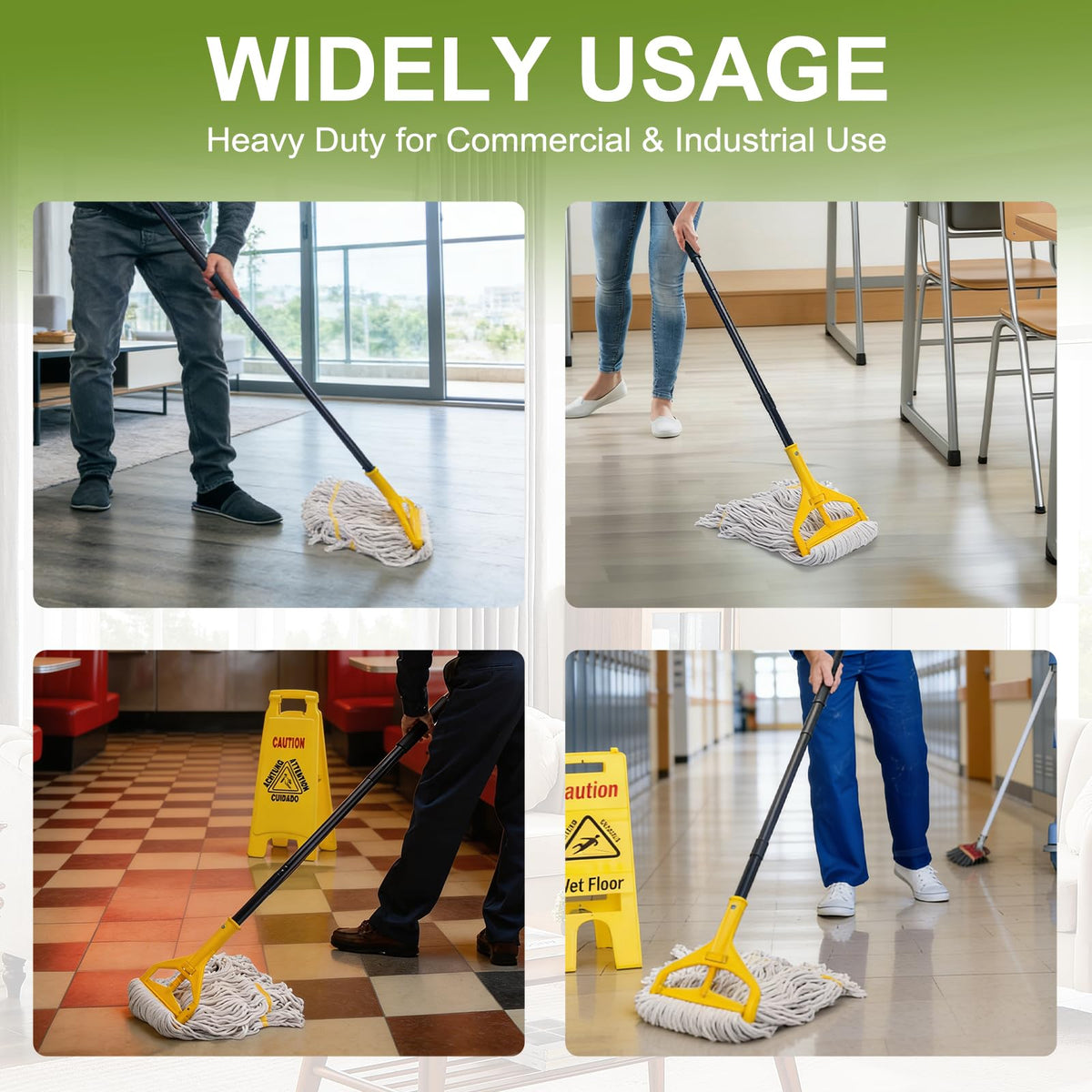 Commercial Mop with 3 Large Replacement Heads,Heavy Duty Industrial Mops