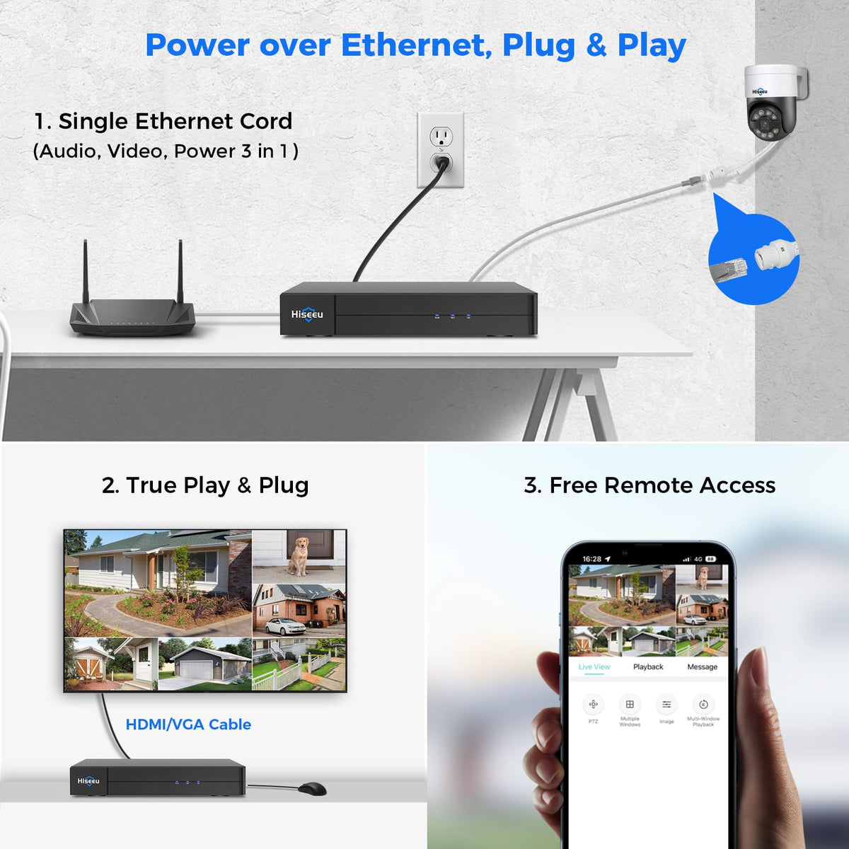 【Human Track】Hiseeu 4K PoE PTZ Security Camera System, 6pcs 5MP PTZ Cameras
