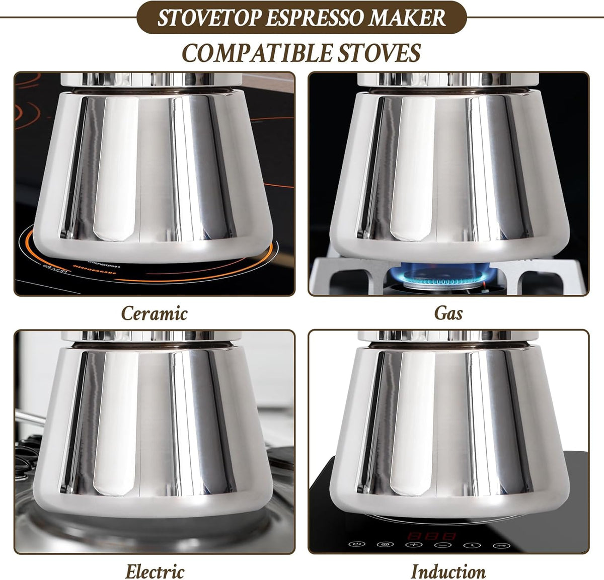 LAOION Stovetop Espresso Maker, 6Cup 10 oz Moka Pot, Stainless Steel