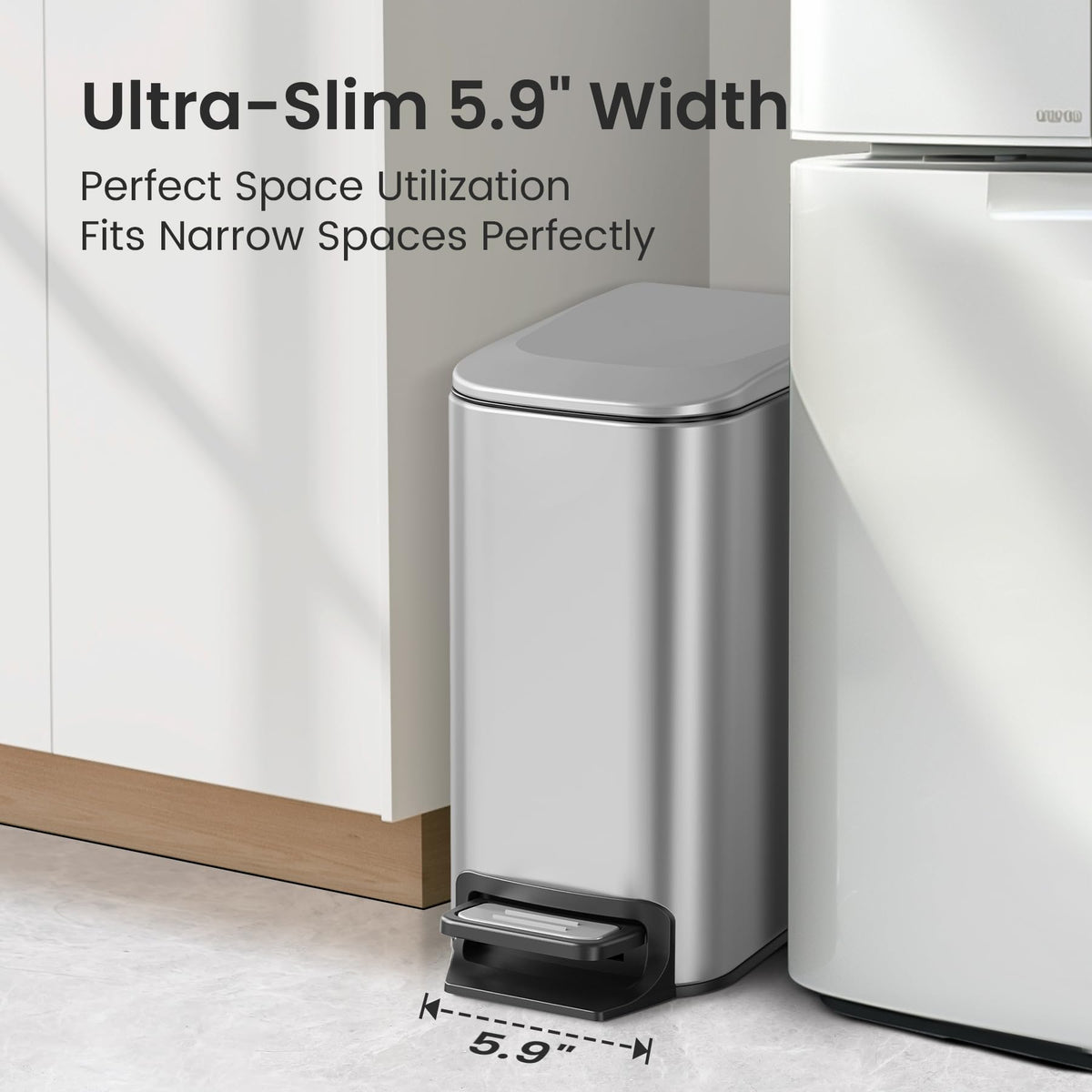 Cesun Small Bathroom Trash Can with Lid, 1.6 Gal, Soft Close, Matte Black