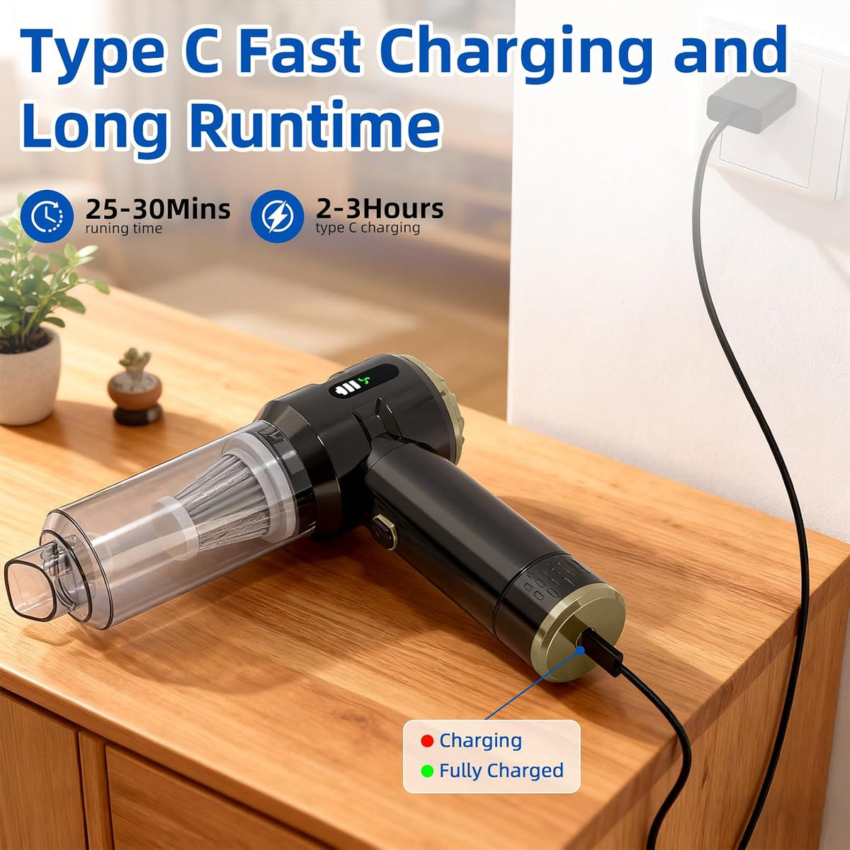 Handheld Car Vacuum Cleaner, 25000PA Strong Cyclonic Suction Portable Mini Vacuum Cordless with Digital Display Lightweight Handheld for Pet Hair, Car, Home, Office, Kitchen(Silver)