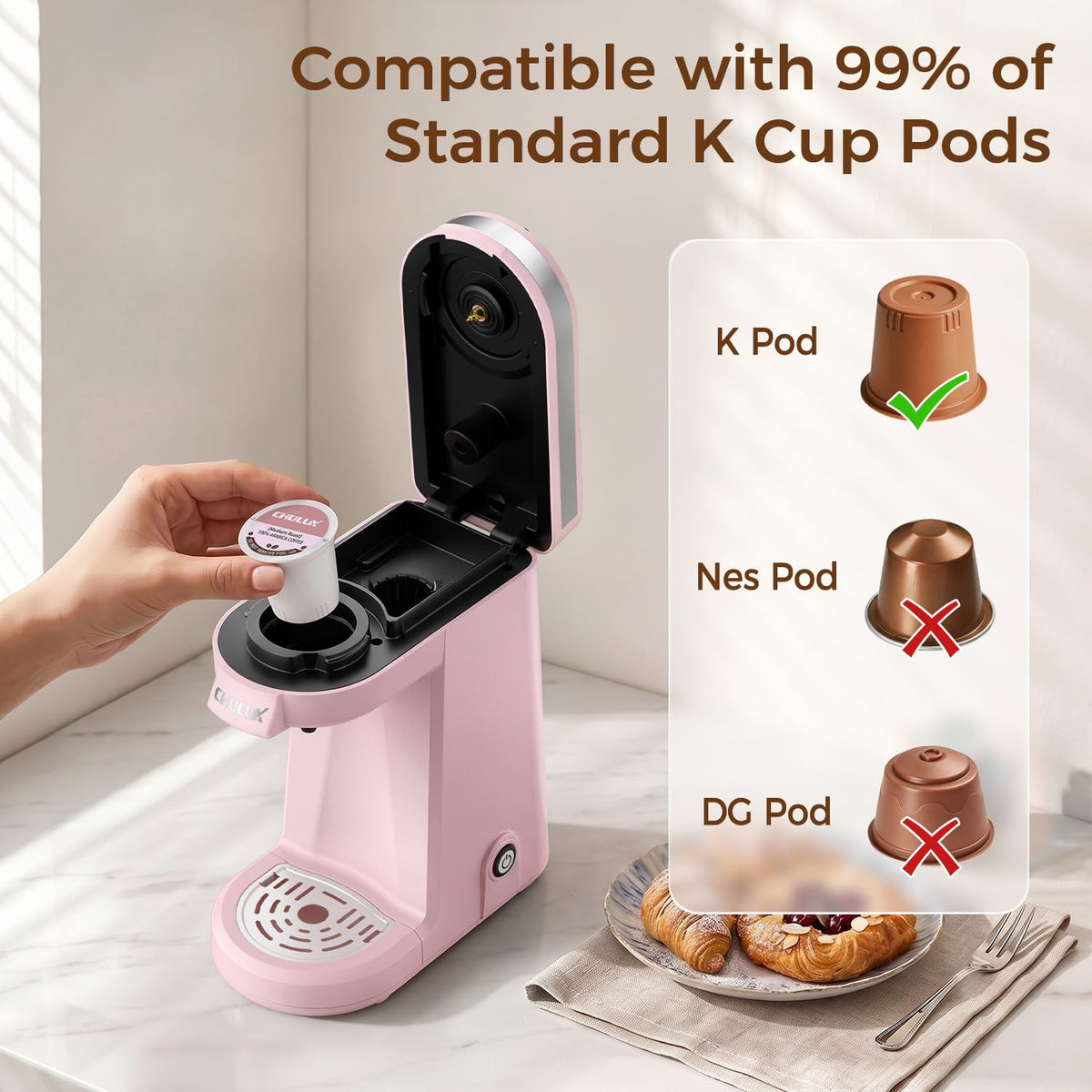 CHULUX Single Serve Coffee Maker for K Cup Pod, Fast-Heating System, Black