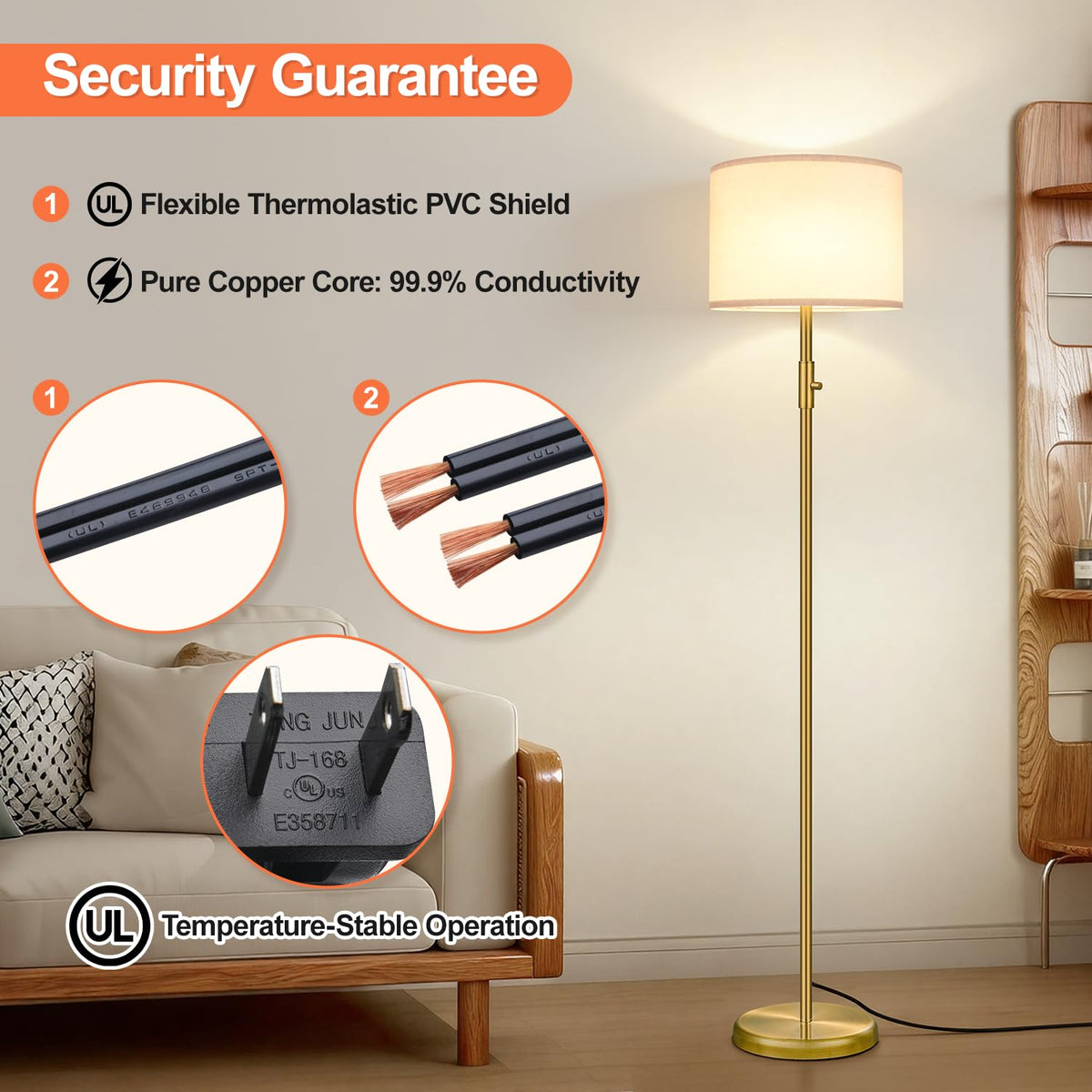 【Upgraded】 Dimmable Floor Lamp for Living Room,1000 Lumens Bulb Included, Modern Floor Lamps Simple Design with Linen Shade, Tall Standing Lamp for Bedroom Office Dining Room, Black Pole Lamp